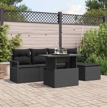 Set Divano da Giardino 6 pz Nero Poly Rattan