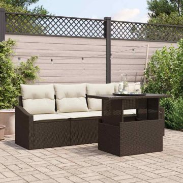 Set Divano da Giardino 5 pz Marrone polyrattan