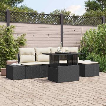 Set Divano da Giardino 6 pz Nero polyrattan