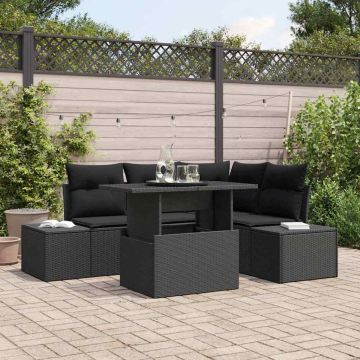 Set Divano da Giardino 5 pz Nero polyrattan