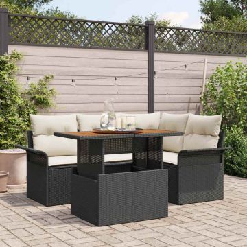 Set Divano da Giardino 5 pz Nero Poly Rattan