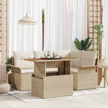 Set Divano da Giardino 5 pz Beige Poly Rattan