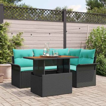 Set Divano da Giardino 5 pz Nero Poly Rattan