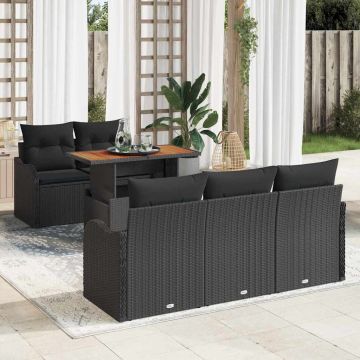 Set Divano da Giardino 6 pz Nero Poly Rattan