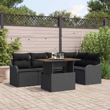Set Divano da Giardino 6 pz Nero Poly Rattan