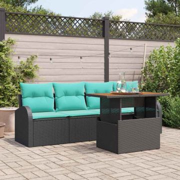 Set Divano da Giardino 5 pz Nero Poly Rattan