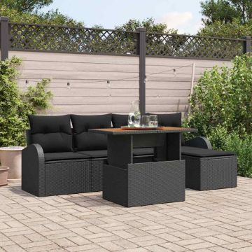 Set Divano da Giardino 6 pz Nero Poly Rattan