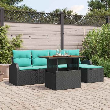 Set Divano da Giardino 6 pz Nero Poly Rattan