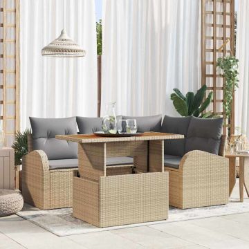 Set Divano da Giardino 5 pz Beige Poly Rattan