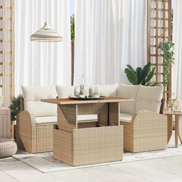 Set Divano da Giardino 5 pz Beige Poly Rattan