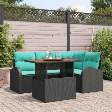Set Divano da Giardino 5 pz Nero Poly Rattan
