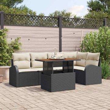 Set Divano da Giardino 6 pz Nero Poly Rattan