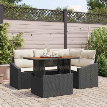 Set Divano da Giardino 5 pz Nero Poly Rattan