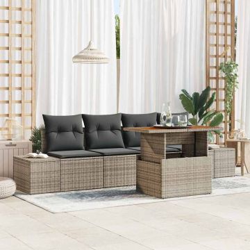 Set Divano da Giardino 5 pz Grigio Poly Rattan