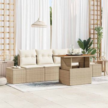 Set Divano da Giardino 5 pz Beige Poly Rattan