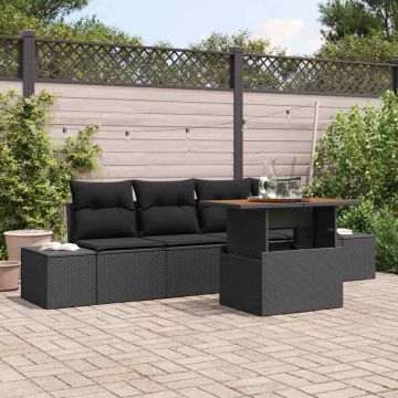 Set Divano da Giardino 5 pz Nero Poly Rattan
