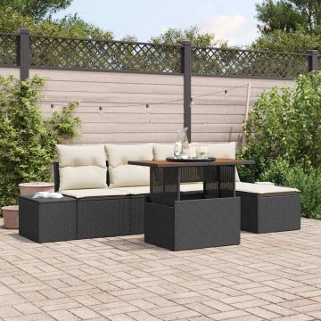 Set Divano da Giardino 6 pz Nero Poly Rattan