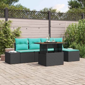 Set Divano da Giardino 6 pz Nero Poly Rattan