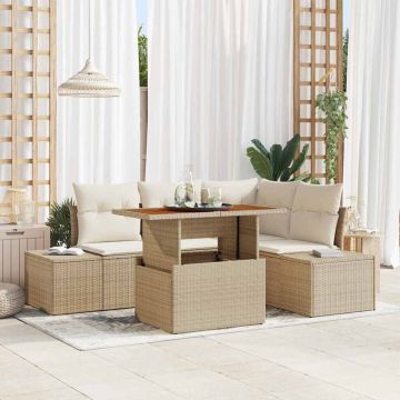 Set Divano da Giardino 5 pz Beige Poly Rattan