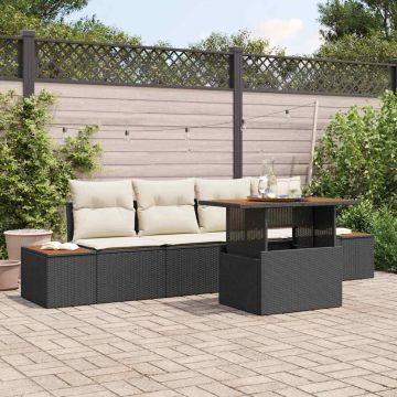 Set Divano da Giardino 5 pz Nero Poly Rattan