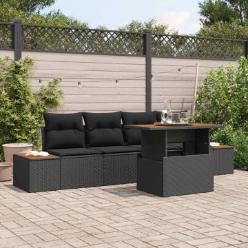 Set Divano da Giardino 5 pz Nero Poly Rattan