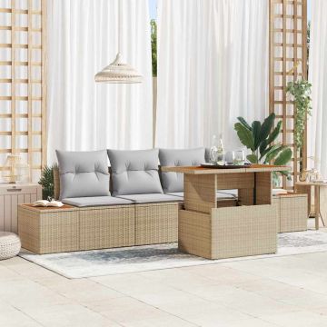 Set Divano da Giardino 5 pz Beige Poly Rattan