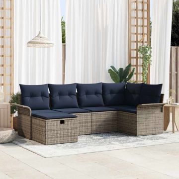 Set Divano da Giardino 6 pz Grigio e Blu Navy polyrattan