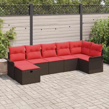 Set Divano da Giardino 7 pz Marrone e Rosso polyrattan