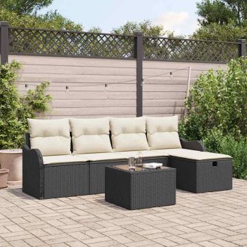 Set Divano da Giardino 6 pz 4-Numero di posti Nero e Crema