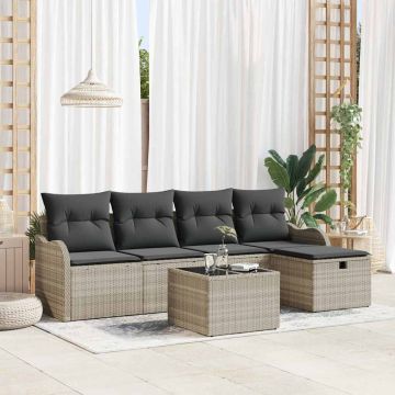 Set Divano da Giardino 6 pz 4-Numero di posti Grigio chiaro