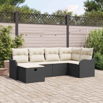 Set Divano da Giardino 6 pz 6-Numero di posti Nero e Crema