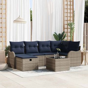 Set Divano da Giardino 7 pz Grigio e Blu Navy polyrattan