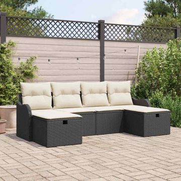Set di divani 6 pz 6-Numero di posti Nero e Crema polyrattan