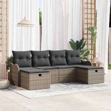Set di divani 6 pz 6-Numero di posti Grigio polyrattan
