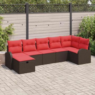 Set di divani 7 pz Marrone e Rosso polyrattan