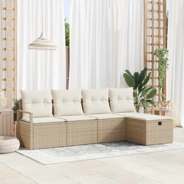 Set di divani 5 pz 5-Numero di posti Beige e Crema polyrattan