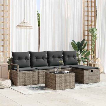 Set di divani 6 pz 5-Numero di posti Grigio polyrattan