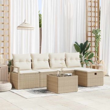 Set di divani 6 pz 5-Numero di posti Beige e Crema polyrattan