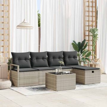Set di divani 6 pz 5-Numero di posti Grigio chiaro polyrattan