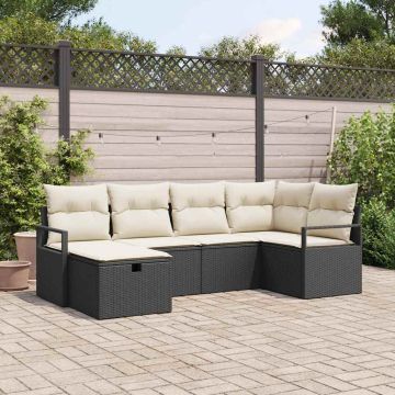 Set di divani 6 pz Nero e Crema polyrattan