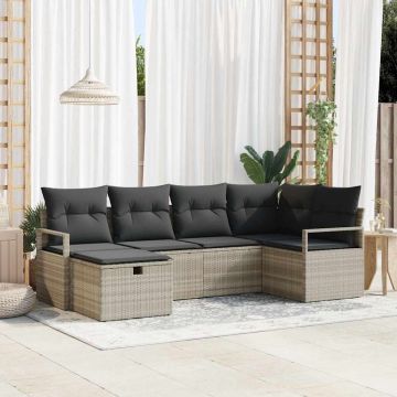 Set di divani 6 pz 6-Numero di posti Grigio chiaro polyrattan