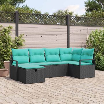 Set di divani 6 pz 6-Numero di posti Nero e Turchese polyrattan