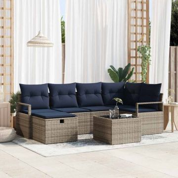 Set di divani 7 pz Grigio e Blu Navy polyrattan