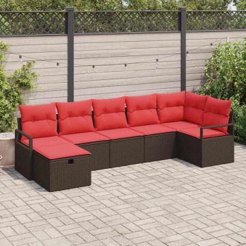 Set di divani 7 pz 7-Numero di posti Marrone e Rosso polyrattan