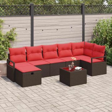 Set di divani con cuscino Marrone e Rosso polyrattan