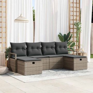 Set di divani 6 pz 6-Numero di posti Grigio polyrattan