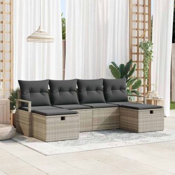Set di divani 6 pz 6-Numero di posti Grigio chiaro polyrattan
