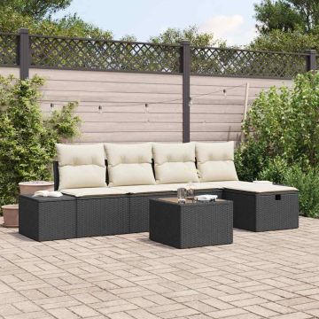 Set Divano da Giardino 6 pz Nero polyrattan