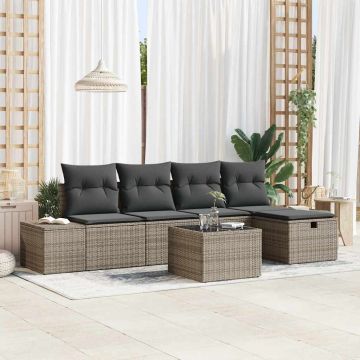 Set Divano da Giardino 6 pz Grigio polyrattan