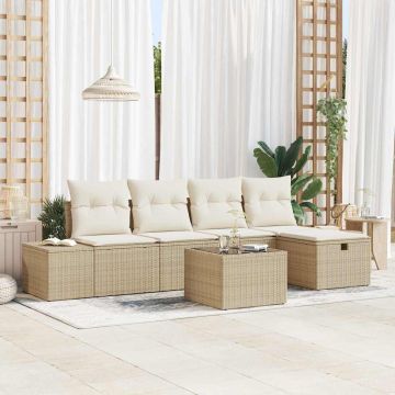 Set Divano da Giardino 6 pz Beige polyrattan